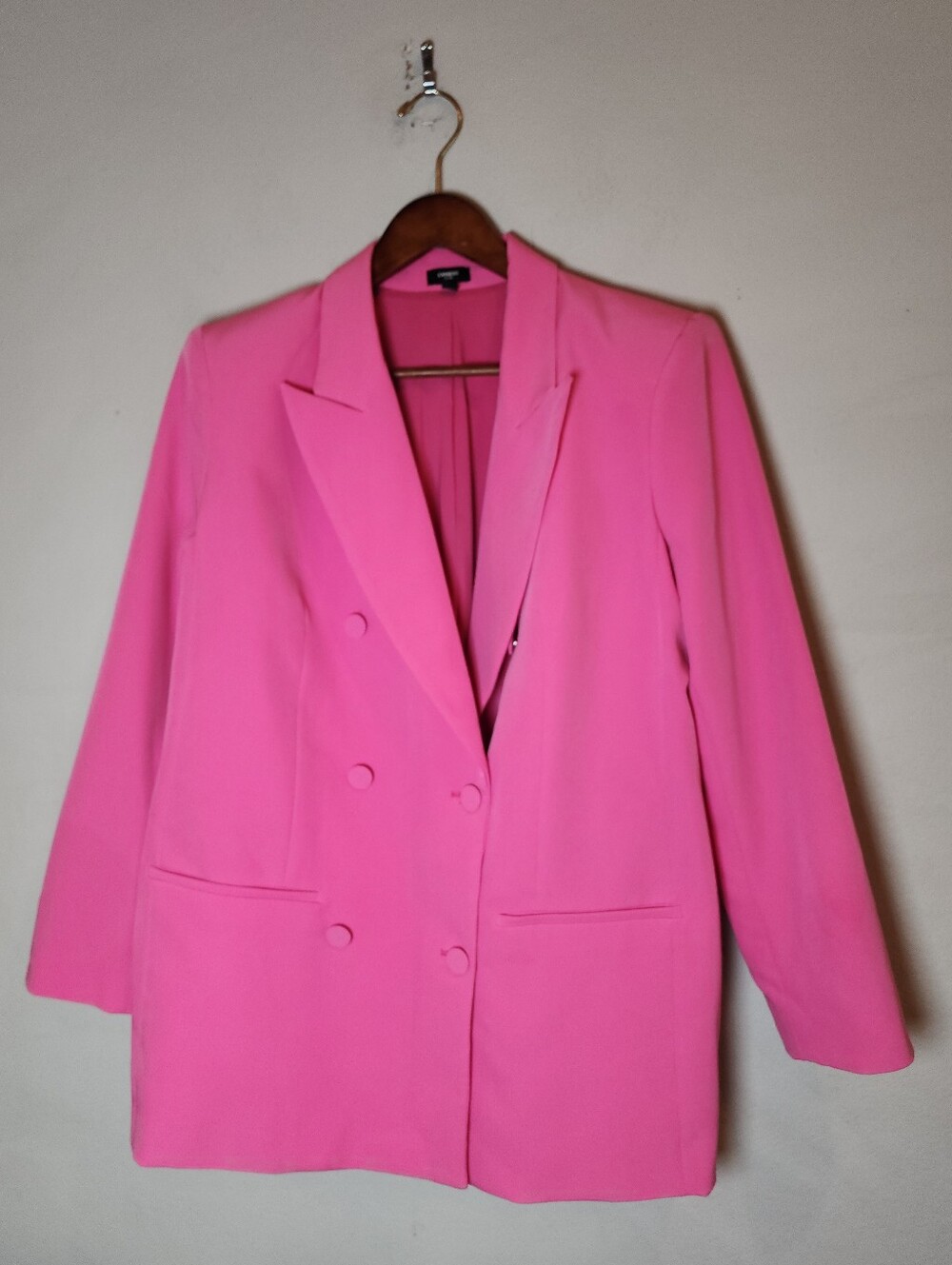 Express Pink Double Breasted Blazer Jacket Structured Shoulder Pads Women's XL